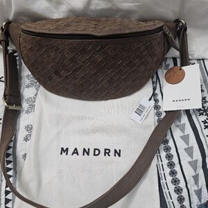 Mandrn Dark Brown Woven Leather Crossbody Bag! Nwts!